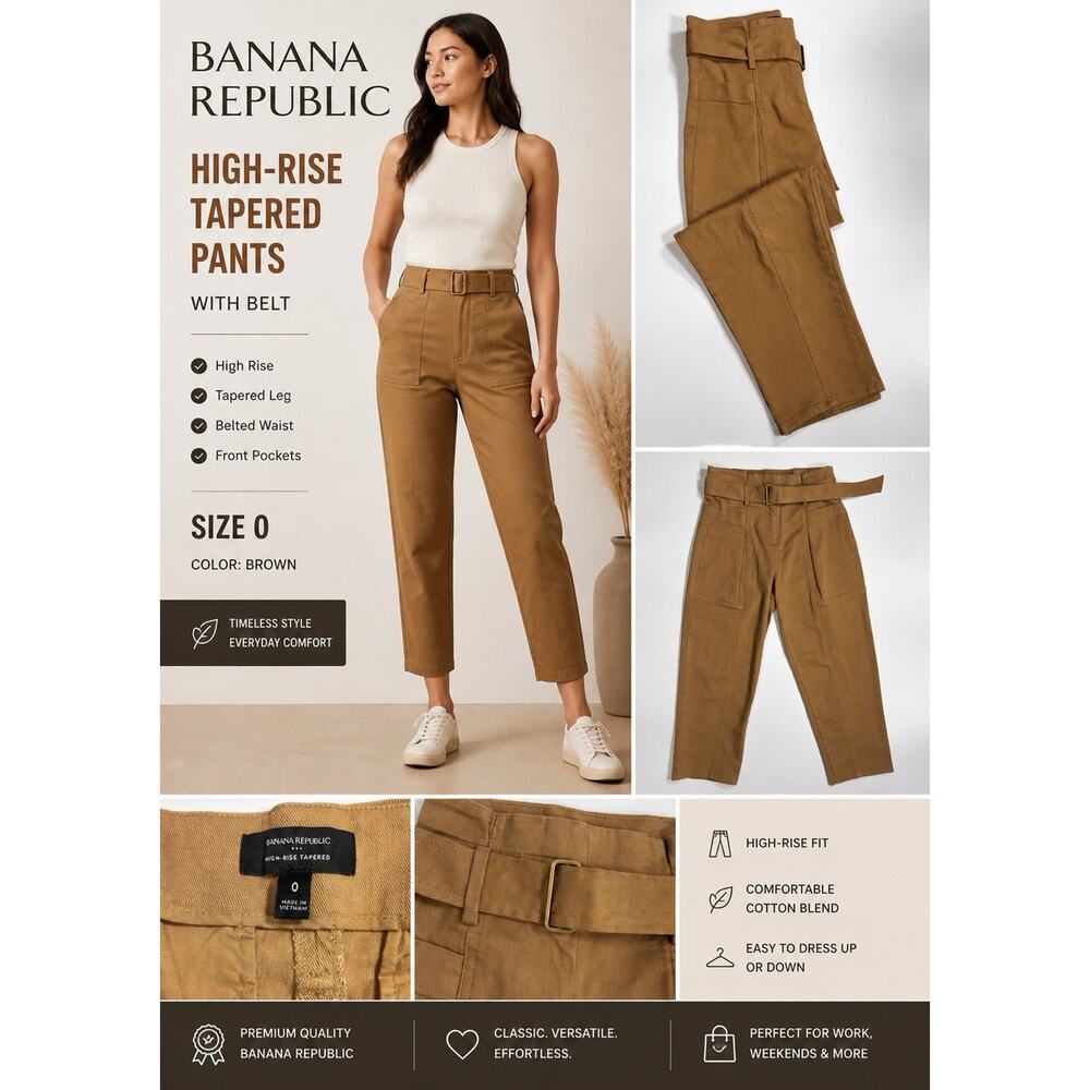 Banana Republic Pants Womens 0 High Rise Tapered Brown Belted Casual